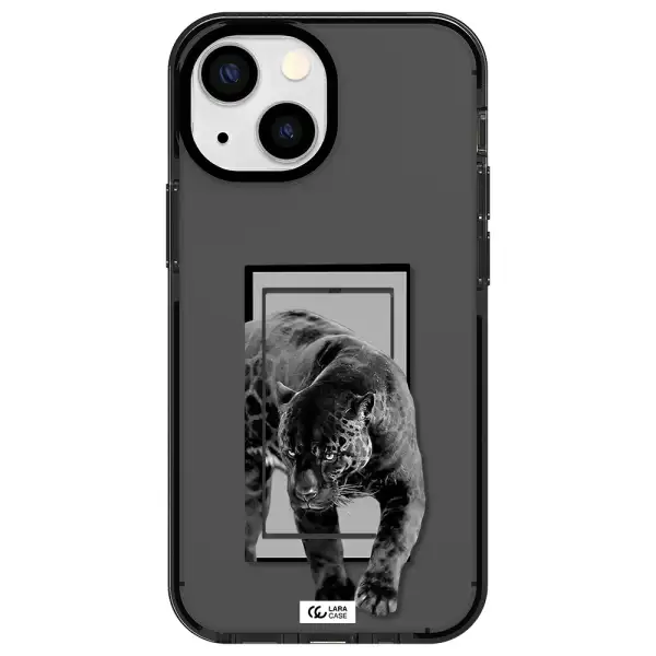 a black tiger with spots on its face Apple iPhone 13 mini impact Smoke Black Case