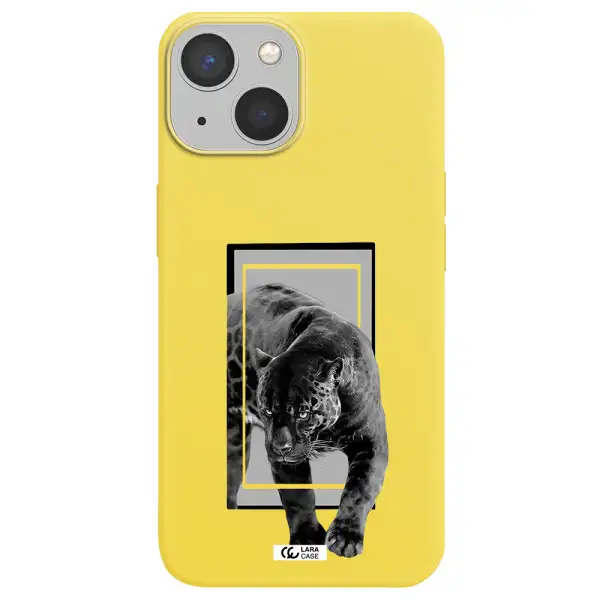 a black tiger with spots on its face Apple iPhone 13 mini Silicone canary yellow Case
