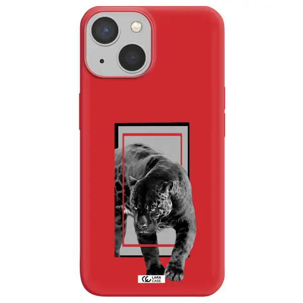 a black tiger with spots on its face Apple iPhone 13 mini Silicone Imperial Red Case