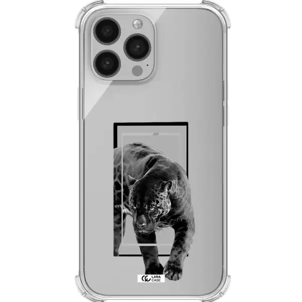 a black tiger with spots on its face Apple iPhone 13 Pro Clear PC Case