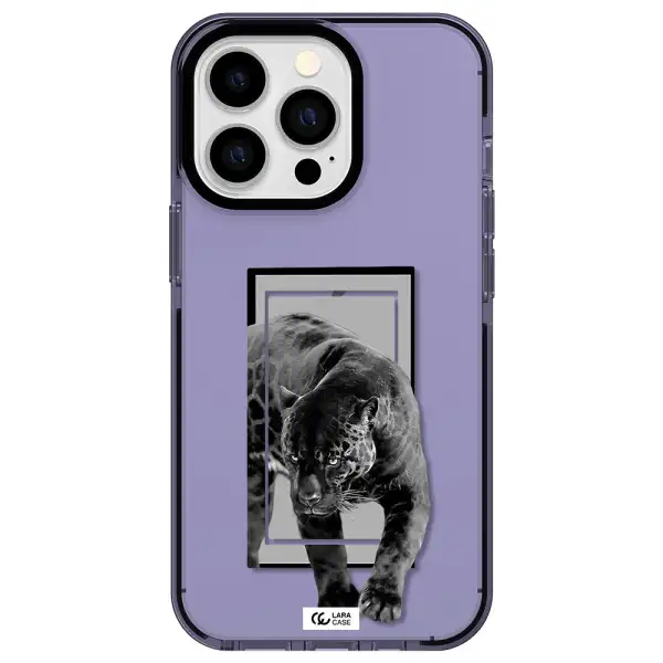 a black tiger with spots on its face Apple iPhone 13 Pro impact Lilac Case