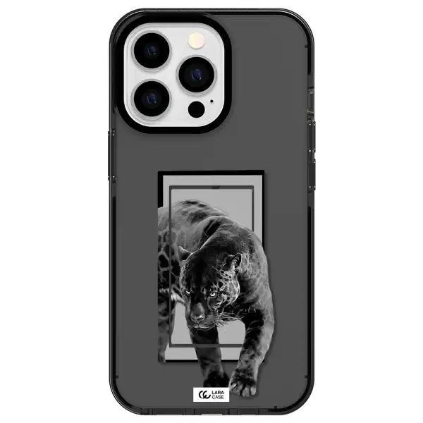 a black tiger with spots on its face Apple iPhone 13 Pro impact Smoke Black Case