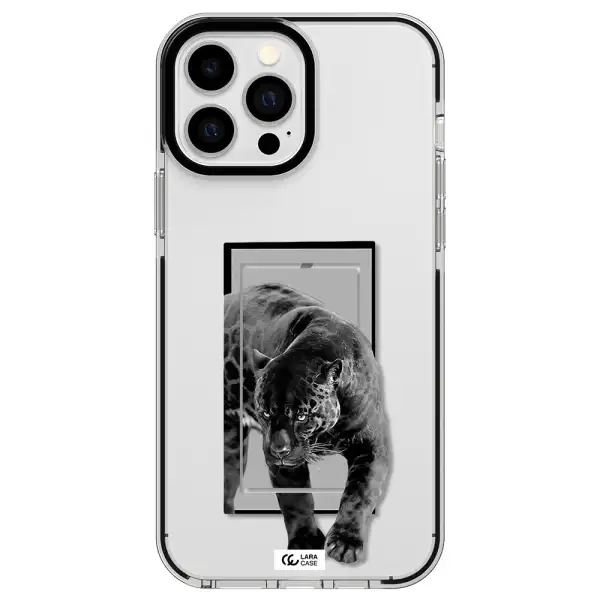 a black tiger with spots on its face Apple iPhone 13 Pro Max impact black border Case