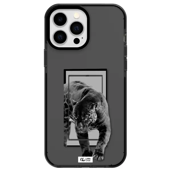 a black tiger with spots on its face Apple iPhone 13 Pro Max impact Smoke Black Case