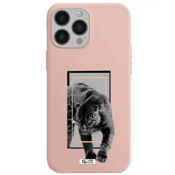 a black tiger with spots on its face Apple iPhone 13 Pro Max Silicone pastel pink Case