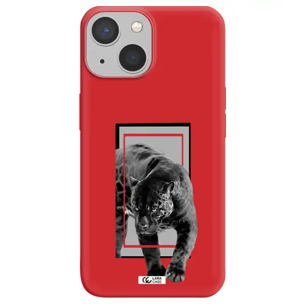 a black tiger with spots on its face Apple iPhone 13 Silicone Imperial Red Case