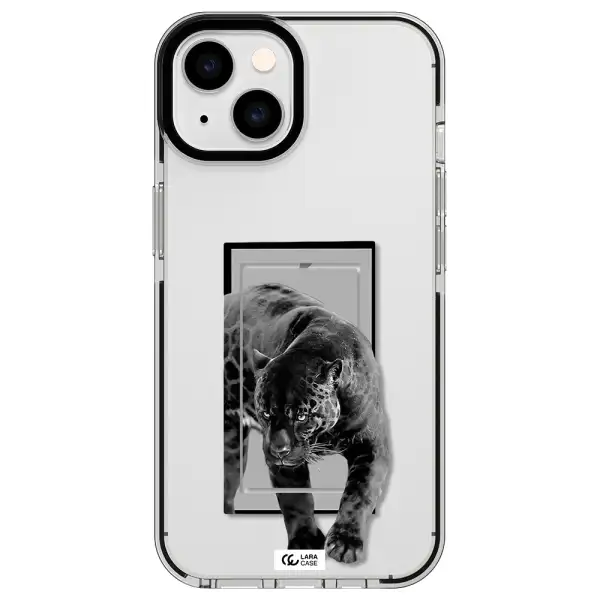 a black tiger with spots on its face Apple iPhone 14 impact black border Case