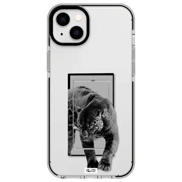 a black tiger with spots on its face Apple iPhone 14 plus impact black border Case