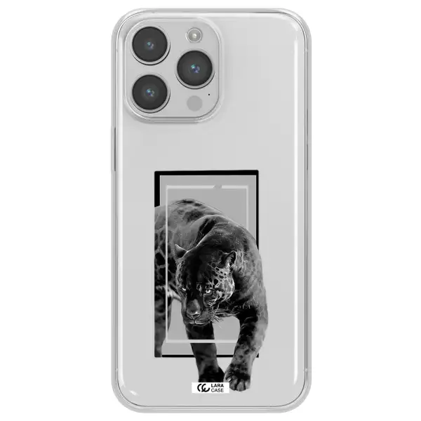 a black tiger with spots on its face Apple iPhone 14 pro Clear TPU Case