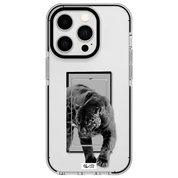 a black tiger with spots on its face Apple iPhone 14 pro impact black border Case