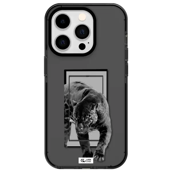 a black tiger with spots on its face Apple iPhone 14 pro impact Smoke Black Case