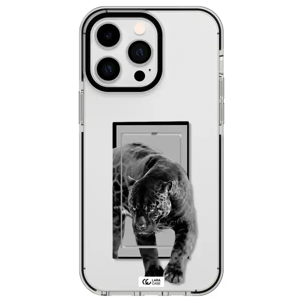 a black tiger with spots on its face Apple iPhone 14 pro max impact black border Case