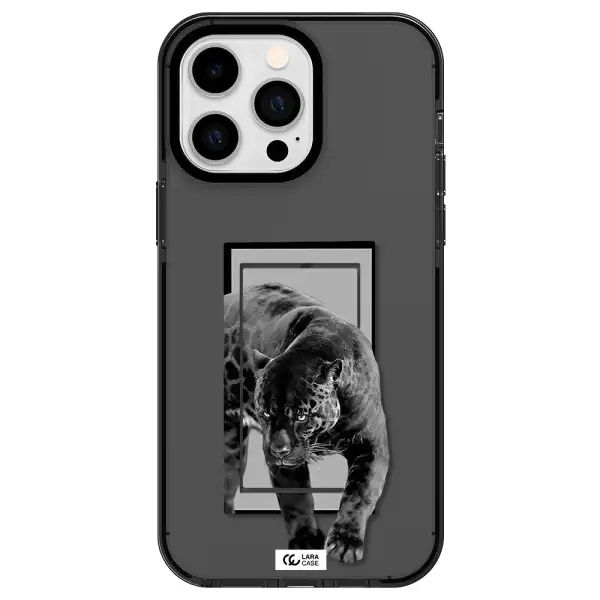 a black tiger with spots on its face Apple iPhone 14 pro max impact Smoke Black Case