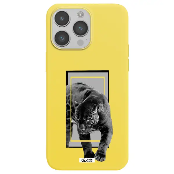 a black tiger with spots on its face Apple iPhone 14 pro max Silicone canary yellow Case