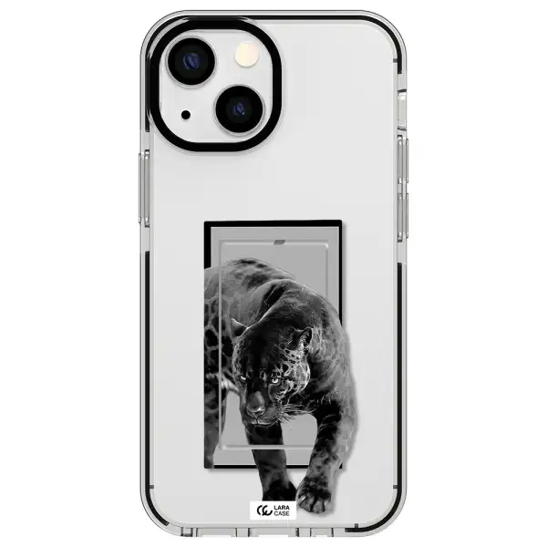 a black tiger with spots on its face Apple iPhone 15 Plus impact black border Case