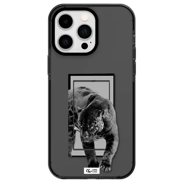 a black tiger with spots on its face Apple iPhone 15 Pro Max impact Smoke Black Case