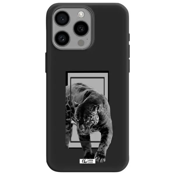 a black tiger with spots on its face Apple Iphone 15 Pro max Silicone black Case