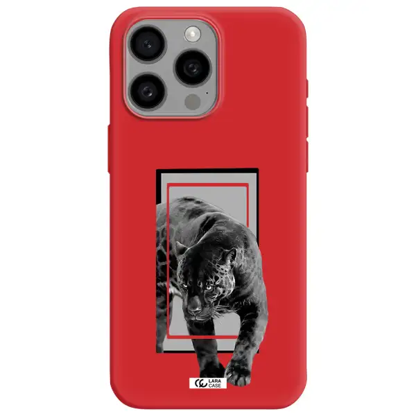 A Black Tiger With Spots On Its Face Apple Iphone 15 Pro Max Silicone Imperial Red Case