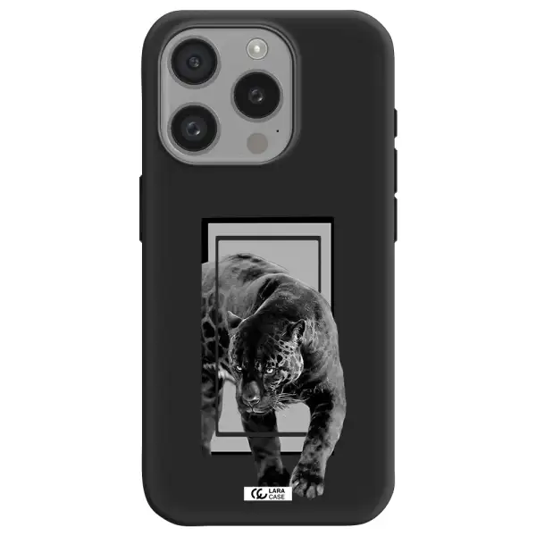 A Black Tiger With Spots On Its Face Apple Iphone 15 Pro Silicone Black Case