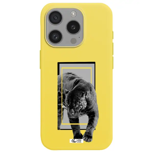 A Black Tiger With Spots On Its Face Apple Iphone 15 Pro Silicone Canary Yellow Case