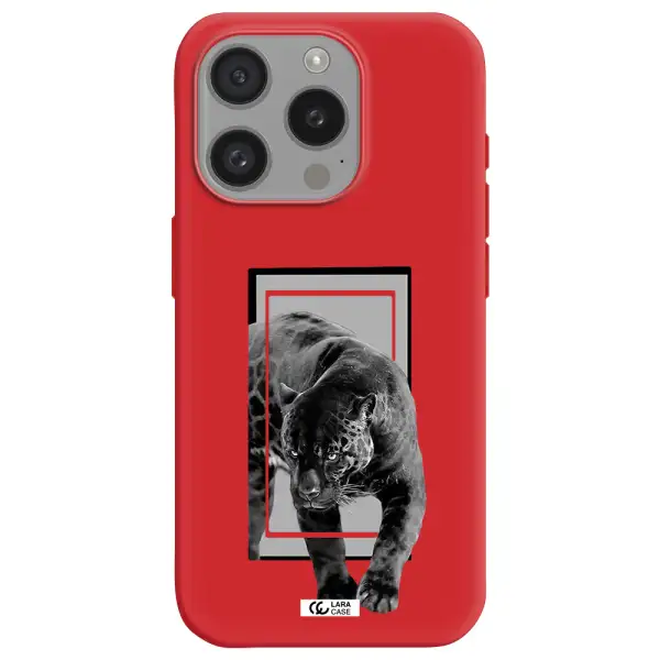 A Black Tiger With Spots On Its Face Apple Iphone 15 Pro Silicone Imperial Red Case