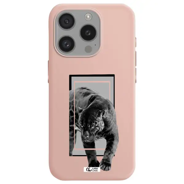 A Black Tiger With Spots On Its Face Apple Iphone 15 Pro Silicone Pastel Pink Case