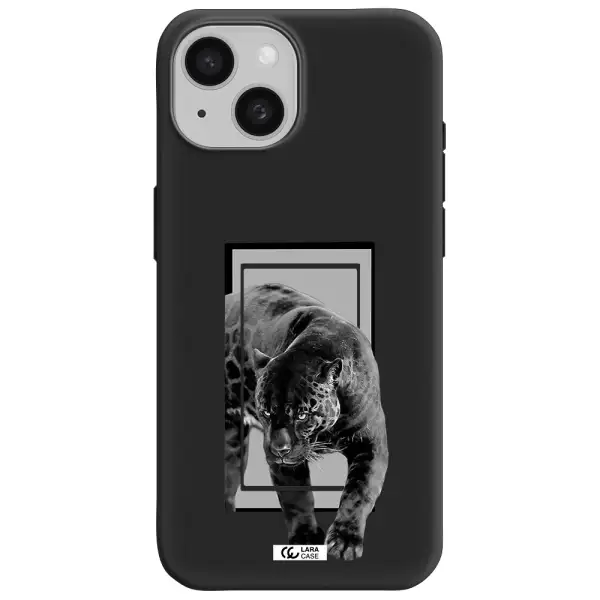a black tiger with spots on its face Apple iPhone 15 Silicone black Case