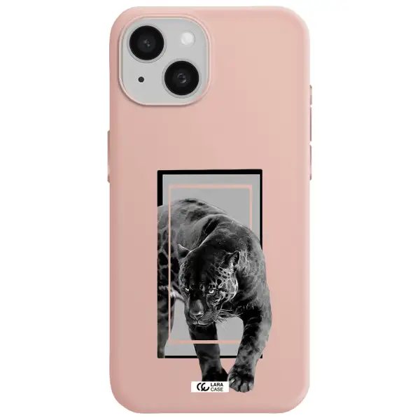 A Black Tiger With Spots On Its Face Apple Iphone 15 Silicone Pastel Pink Case