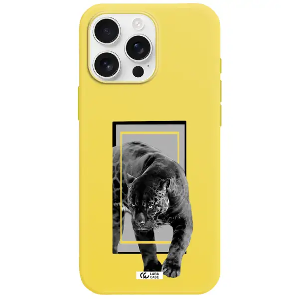 A Black Tiger With Spots On Its Face Apple Iphone 16 Pro Max Silicone Canary Yellow Case