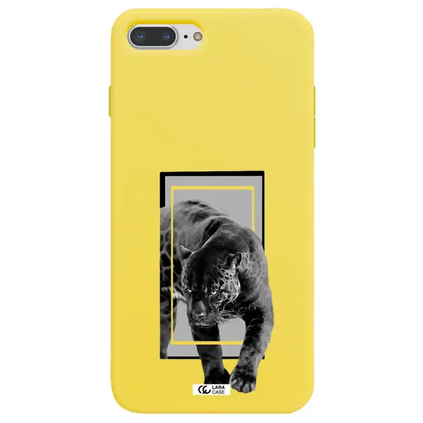 a black tiger with spots on its face Apple iPhone 8 plus Silicone canary yellow Case