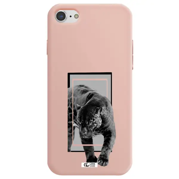 a black tiger with spots on its face Apple iPhone 8 Silicone pastel pink Case