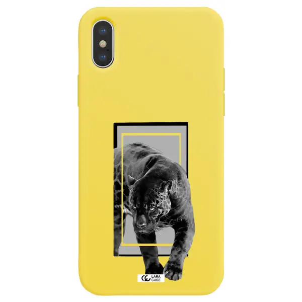 a black tiger with spots on its face Apple iPhone X Silicone canary yellow Case
