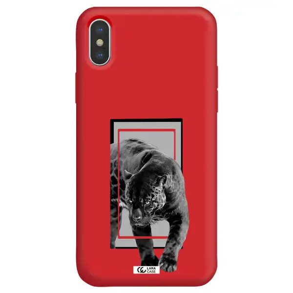a black tiger with spots on its face Apple iPhone X Silicone Imperial Red Case