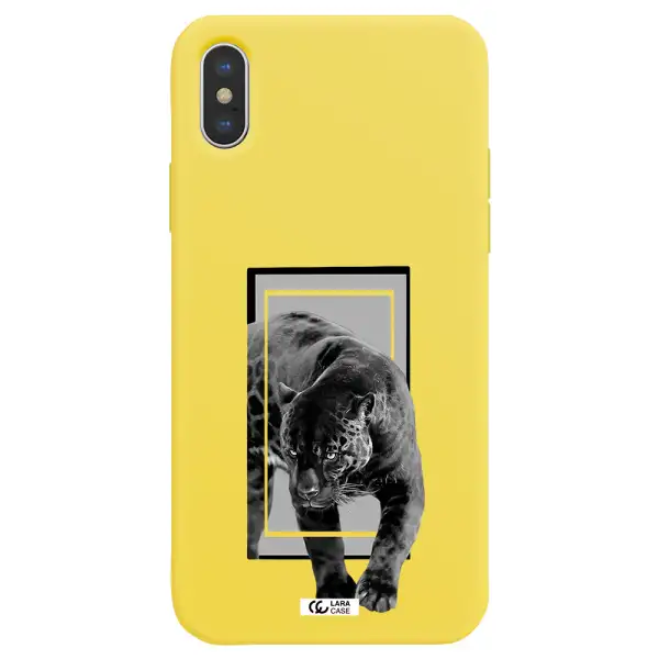 a black tiger with spots on its face Apple iPhone XS Silicone canary yellow Case