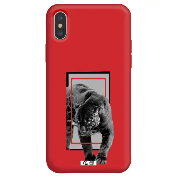 a black tiger with spots on its face Apple iPhone XS Silicone Imperial Red Case