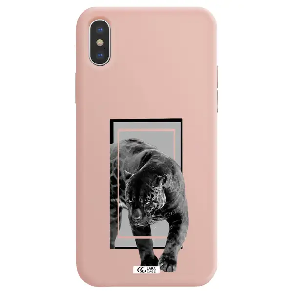 a black tiger with spots on its face Apple iPhone XS Silicone pastel pink Case