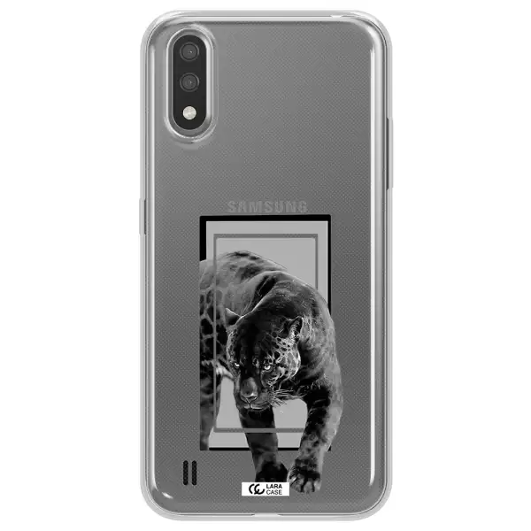a black tiger with spots on its face Samsung A01 Clear TPU Case