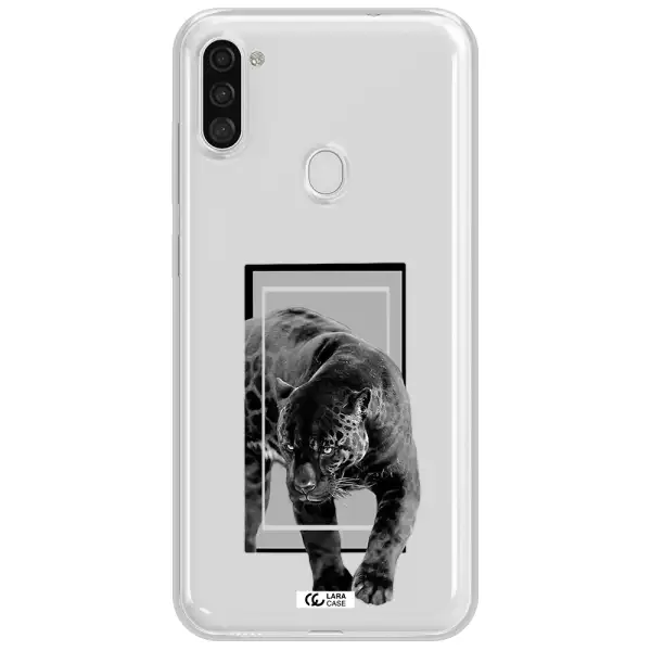 a black tiger with spots on its face Samsung A11 Clear TPU Case