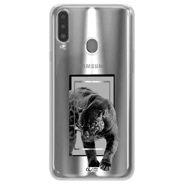 a black tiger with spots on its face Samsung A20S Clear TPU Case