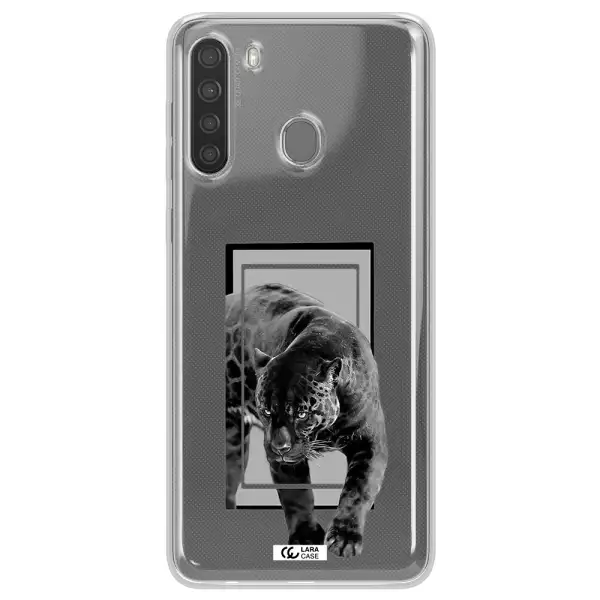a black tiger with spots on its face Samsung A21 Clear TPU Case