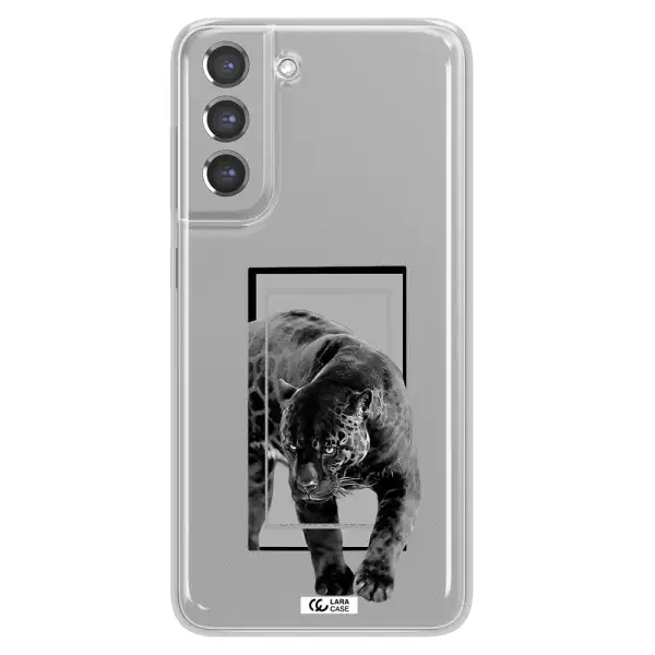 a black tiger with spots on its face Samsung A21 Fe Clear TPU Case