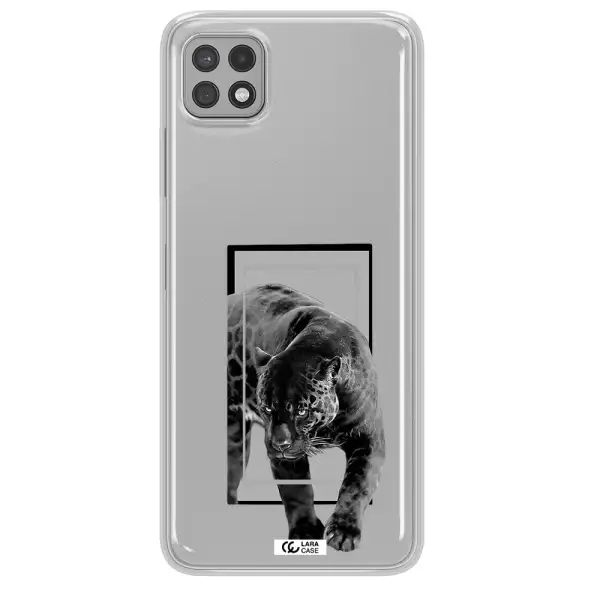 a black tiger with spots on its face Samsung A22 5g Clear TPU Case