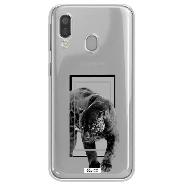 a black tiger with spots on its face Samsung A40 Clear TPU Case