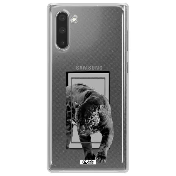a black tiger with spots on its face Samsung Note 10 Clear TPU Case
