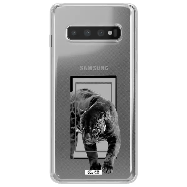 a black tiger with spots on its face Samsung S10 Plus Clear TPU Case