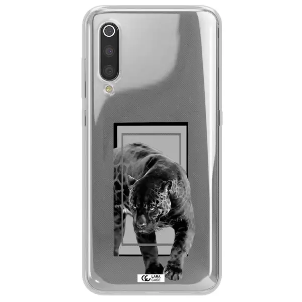 a black tiger with spots on its face Xiaomi Mi 9 Clear TPU Case