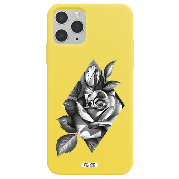 a drawing of a rose Apple iPhone 11 pro Silicone canary yellow Case