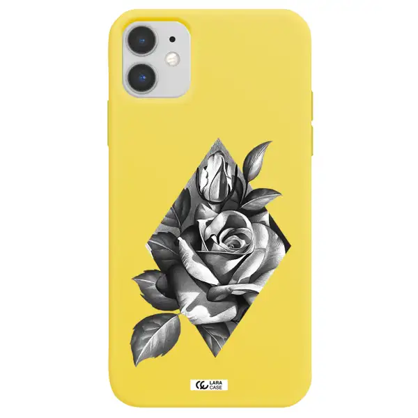 a drawing of a rose Apple iPhone 11 Silicone canary yellow Case