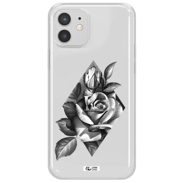 a drawing of a rose Apple iPhone 12 Clear TPU Case