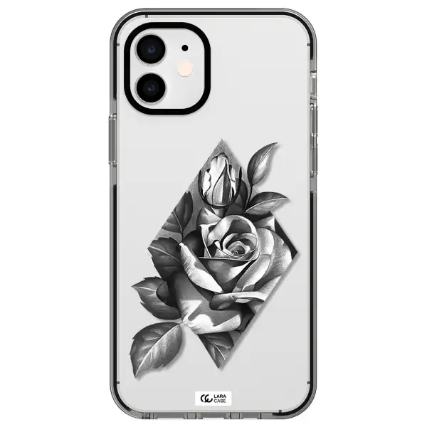 a drawing of a rose Apple iPhone 12 impact black border Case